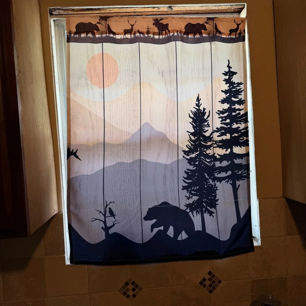 Rustic Wildlife Mountain Scene Window Curtains 28x36 Rabbit Floral Toaster Cover